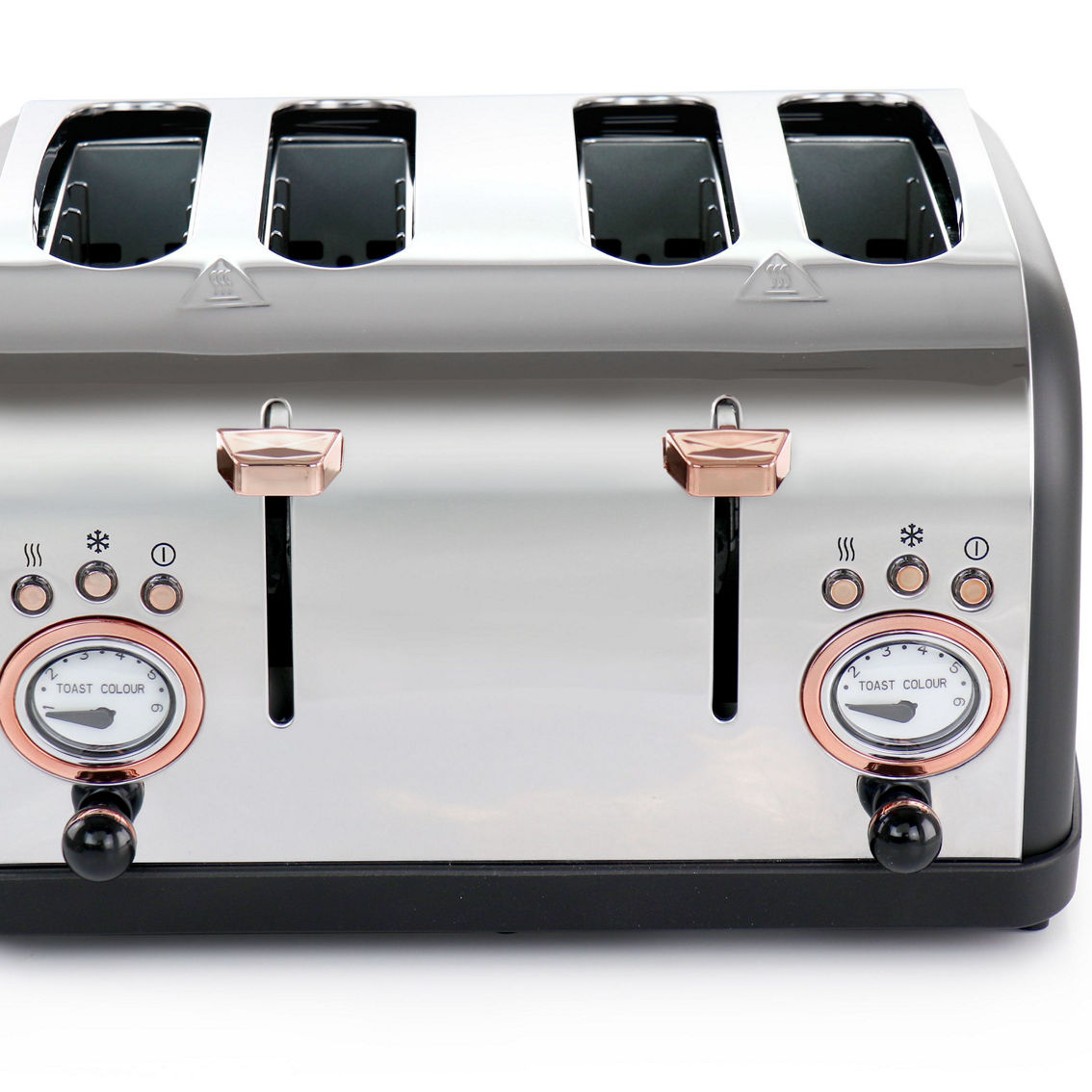 MegaChef 4 Slice Wide Slot Toaster with Variable Browning in Black and Rose Gold - Image 3 of 5