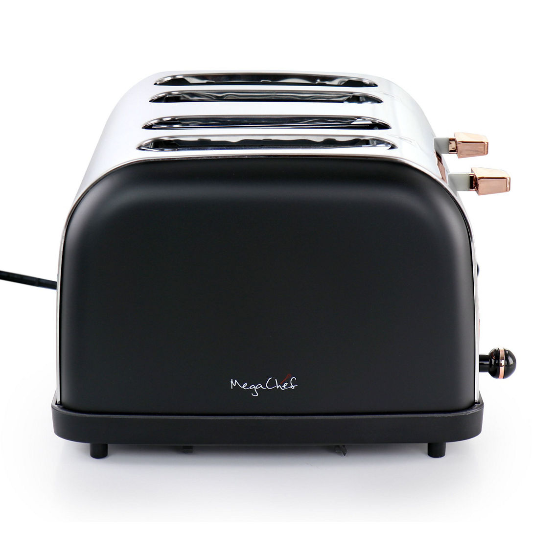 MegaChef 4 Slice Wide Slot Toaster with Variable Browning in Black and Rose Gold - Image 4 of 5
