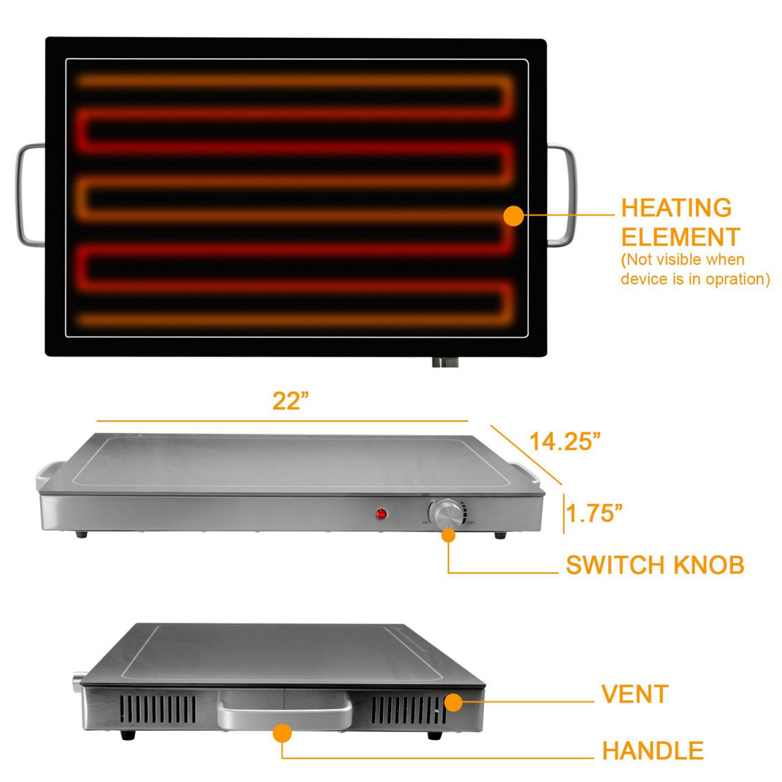 MegaChef Electric Warming Tray, Food Warmer, Hot Plate, With Adjustable Temperat - Image 5 of 5