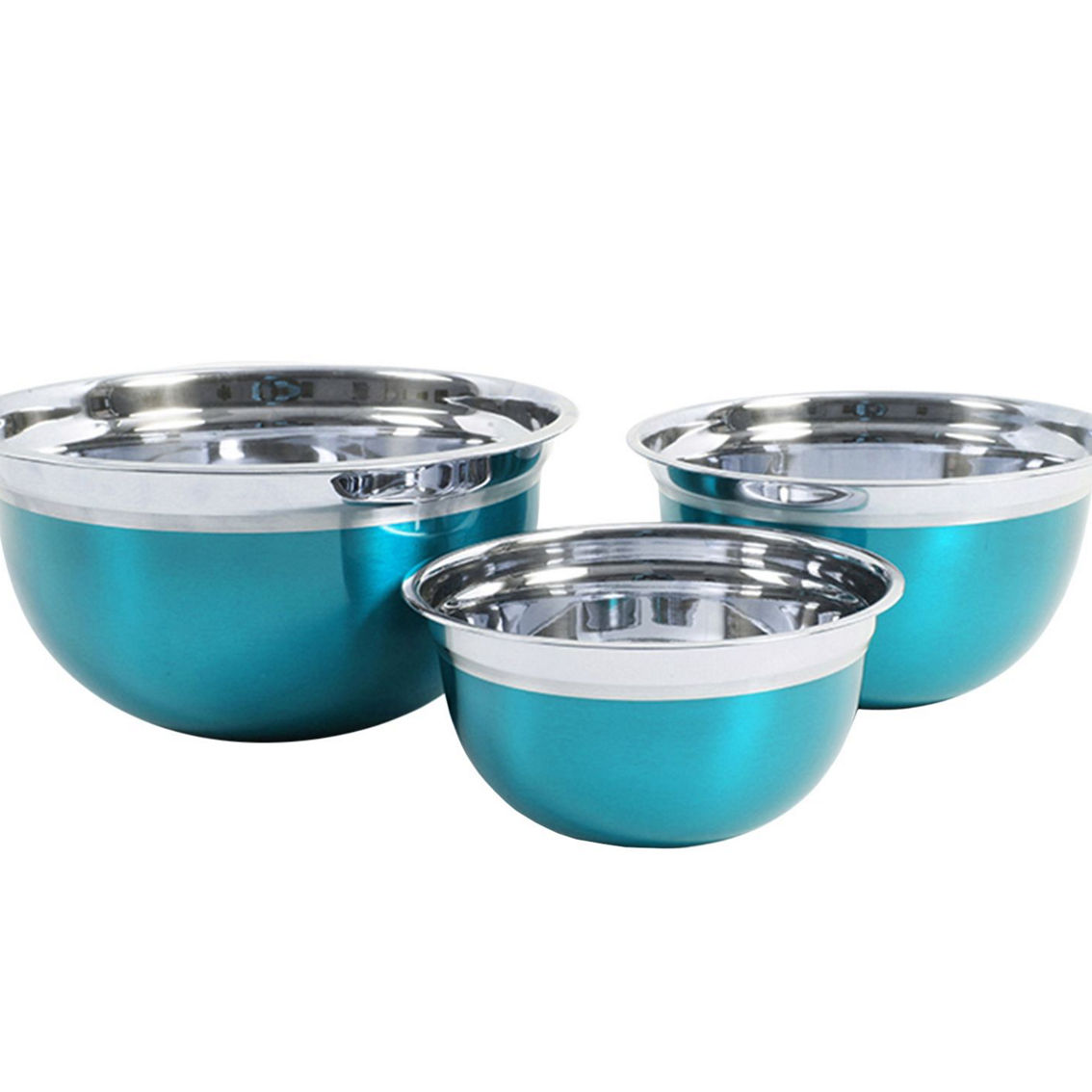 Oster Rosamond 3 Piece Stainless Steel Round Mixing Bowls in Turquoise - Image 2 of 4