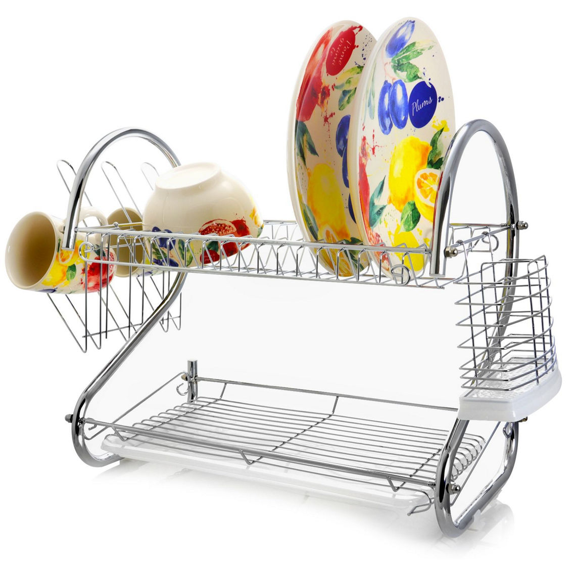 MegaChef 16 Inch Two Shelf Dish Rack with Easily Removable Draining Tray, 6 Cup - Image 4 of 5