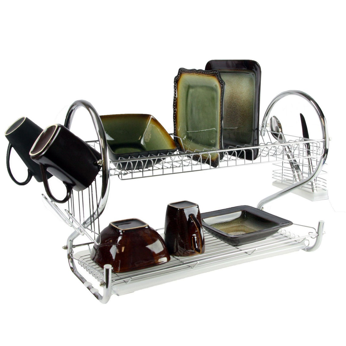 MegaChef 16 Inch Two Shelf Dish Rack with Easily Removable Draining Tray, 6 Cup - Image 5 of 5