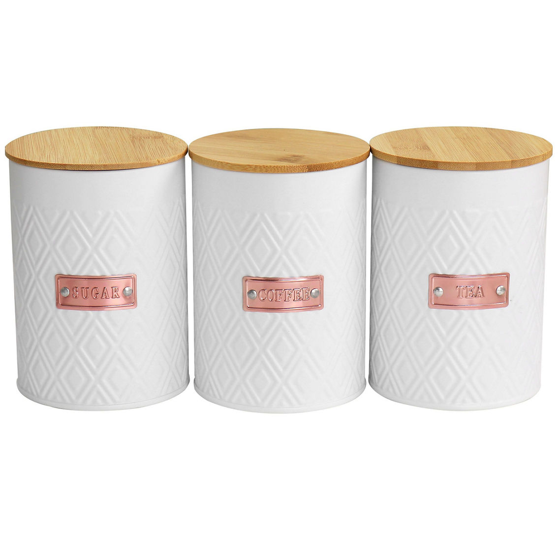 MegaChef Kitchen Food Storage and Organization 4 Piece Argyle Canister Set in Wh - Image 4 of 5