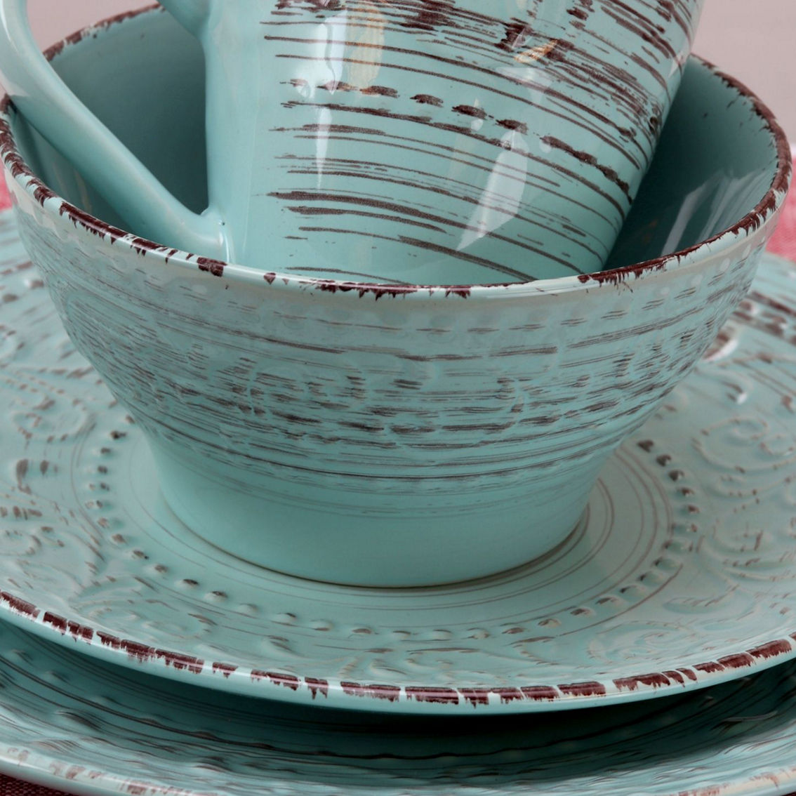 Elama Malibu Waves 16-Piece Dinnerware Set in Turquoise - Image 3 of 5