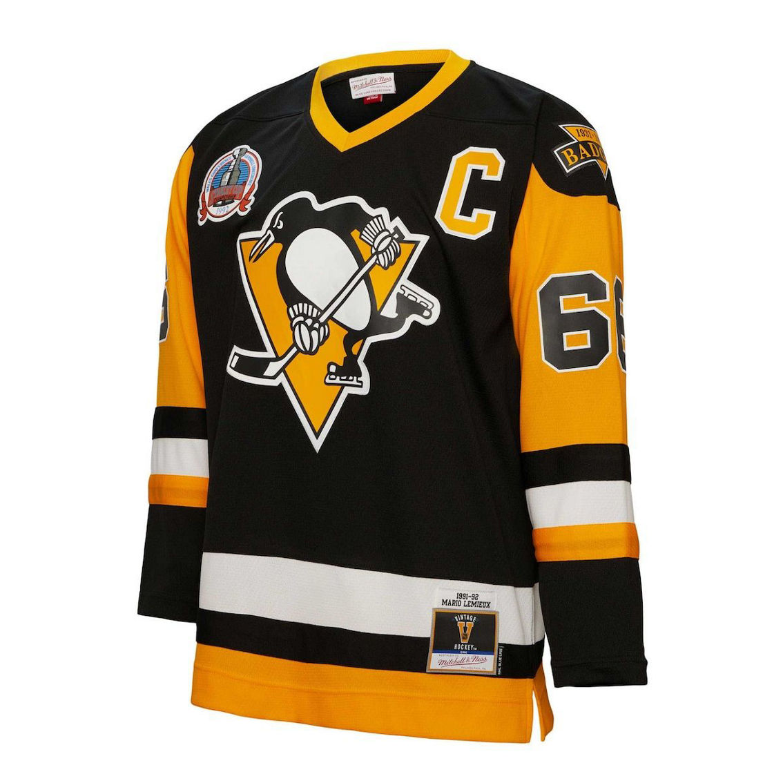 Mitchell & Ness Men's Mario Lemieux Black Pittsburgh Penguins Big & Tall 1991 Captain Patch Blue Line Player Jersey - Image 3 of 4