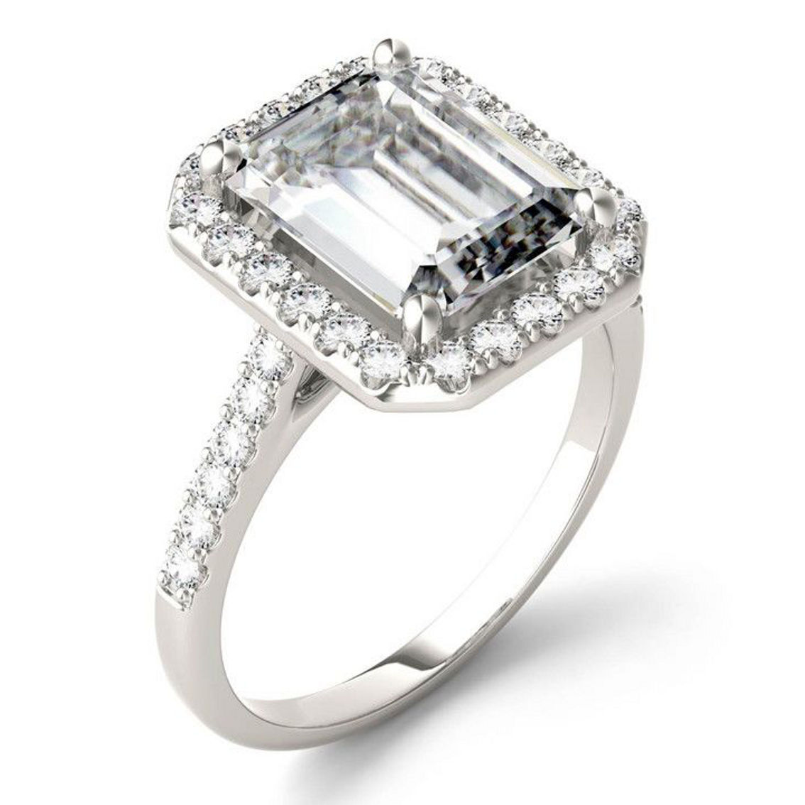 Charles & Colvard 4.06cttw Moissanite Emerald Cut Halo Engagement Ring in 14k Gold - Image 2 of 5