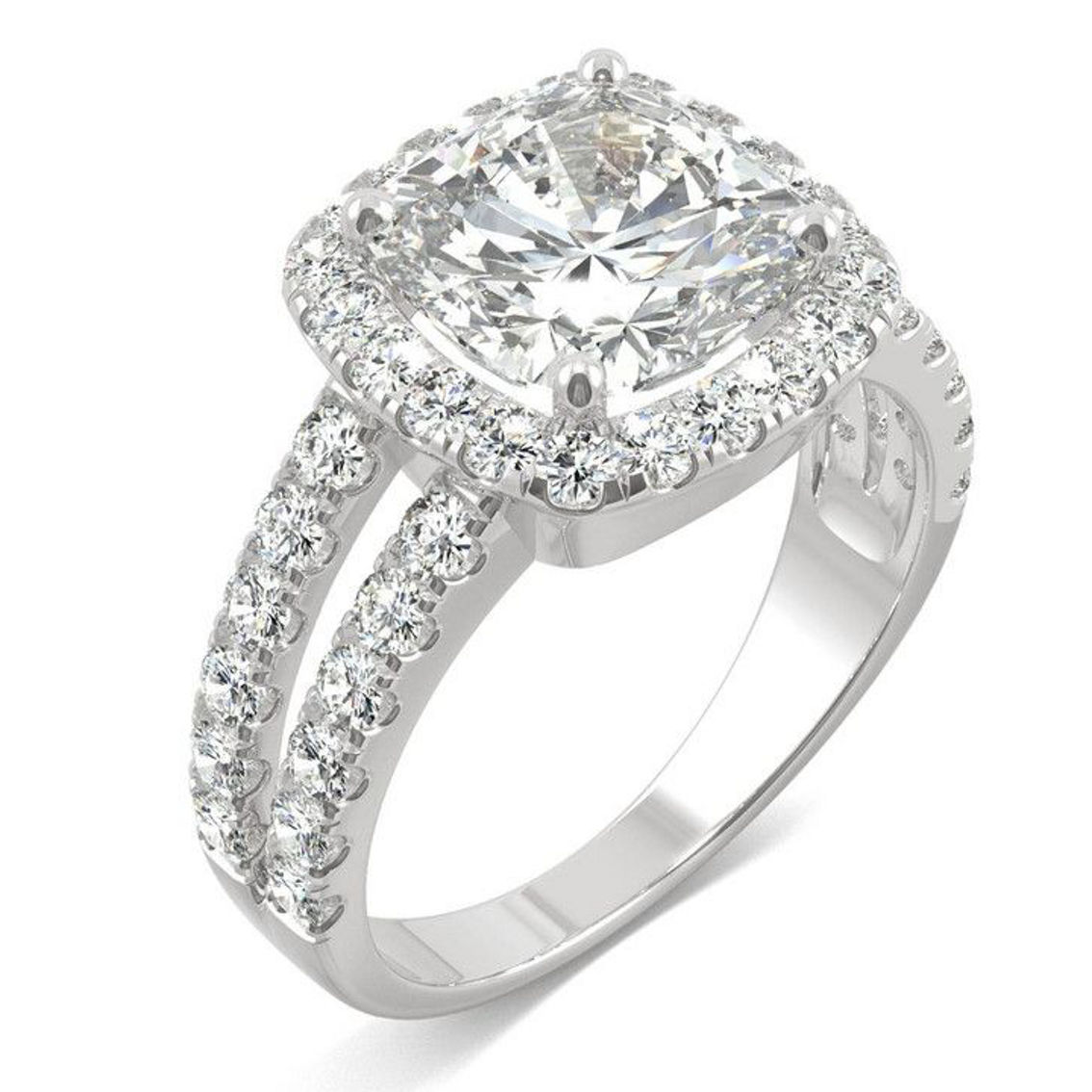 Charles & Colvard 4.24cttw Moissanite Cushion Halo Engagement Ring in 14k Gold - Image 2 of 5