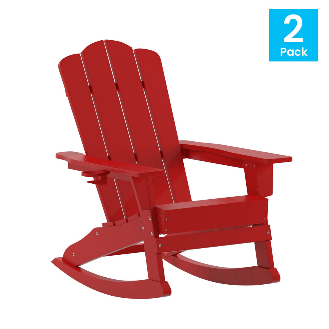 Flash Furniture 2PK Adirondack Rocking Chairs with Cupholder - Image 4 of 5
