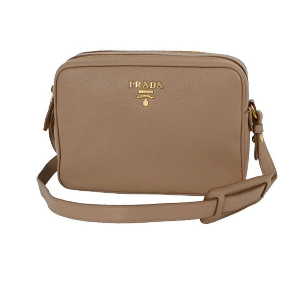 Prada Beige Vitello Phenix Leather Double Zip Crossbody Bag, Handbags, Clothing & Accessories
