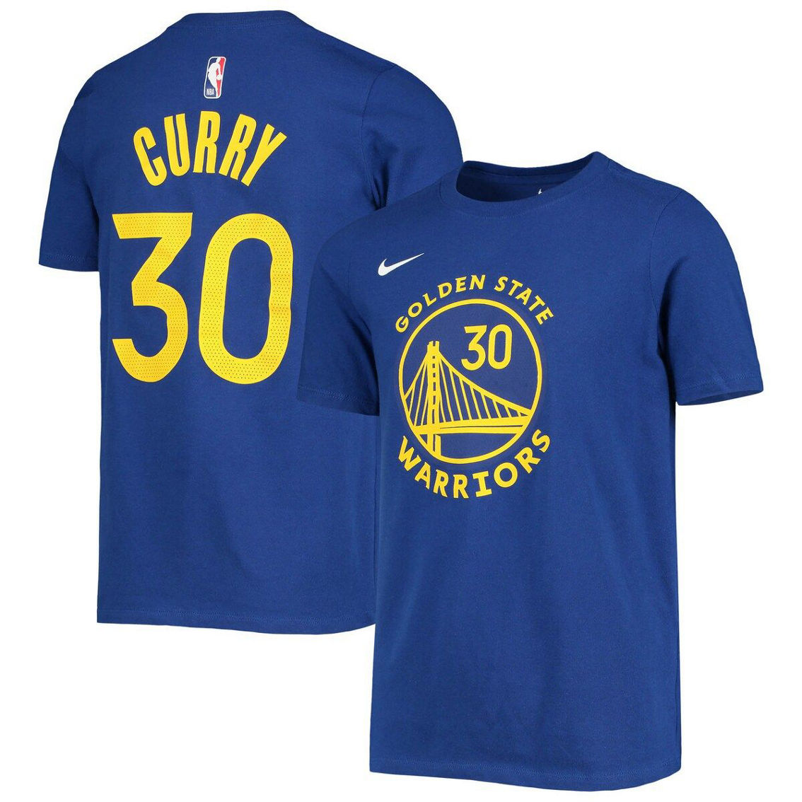 Nike Youth Stephen Curry Royal Golden State Warriors Logo Name & Number Performance T-Shirt - Image 2 of 4