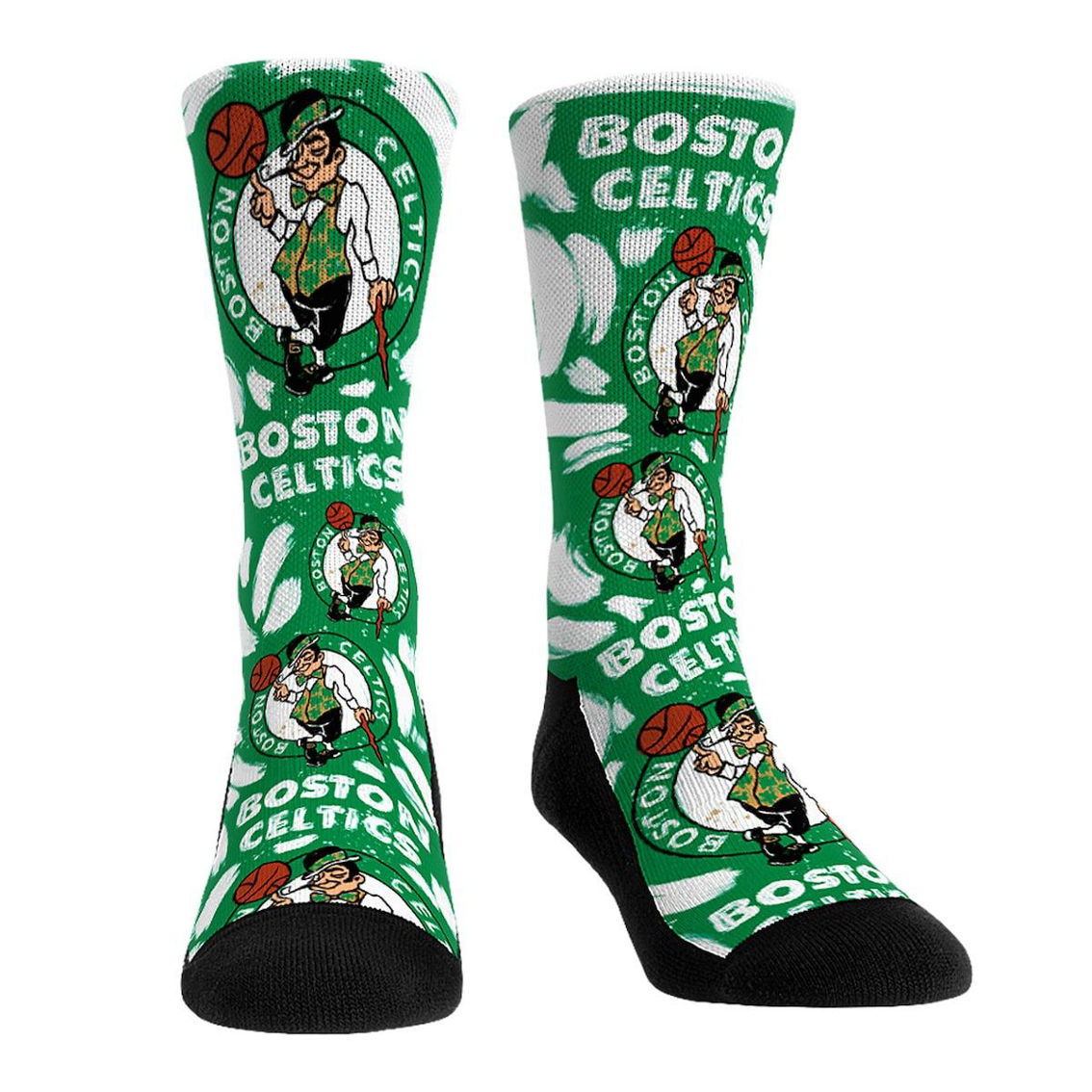 Rock Em Socks Unisex Boston Celtics Allover Logo & Paint Crew Socks - Image 2 of 2