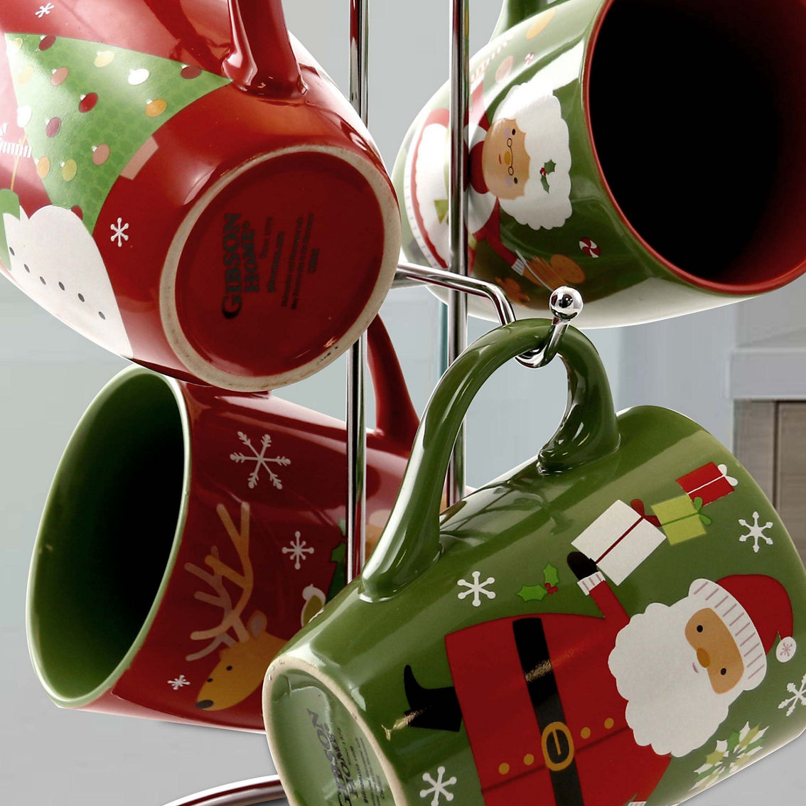 Gibson Home Santa Smile 4 Piece 15 Ounce Stoneware Mugs in Assorted Designs - Image 4 of 5