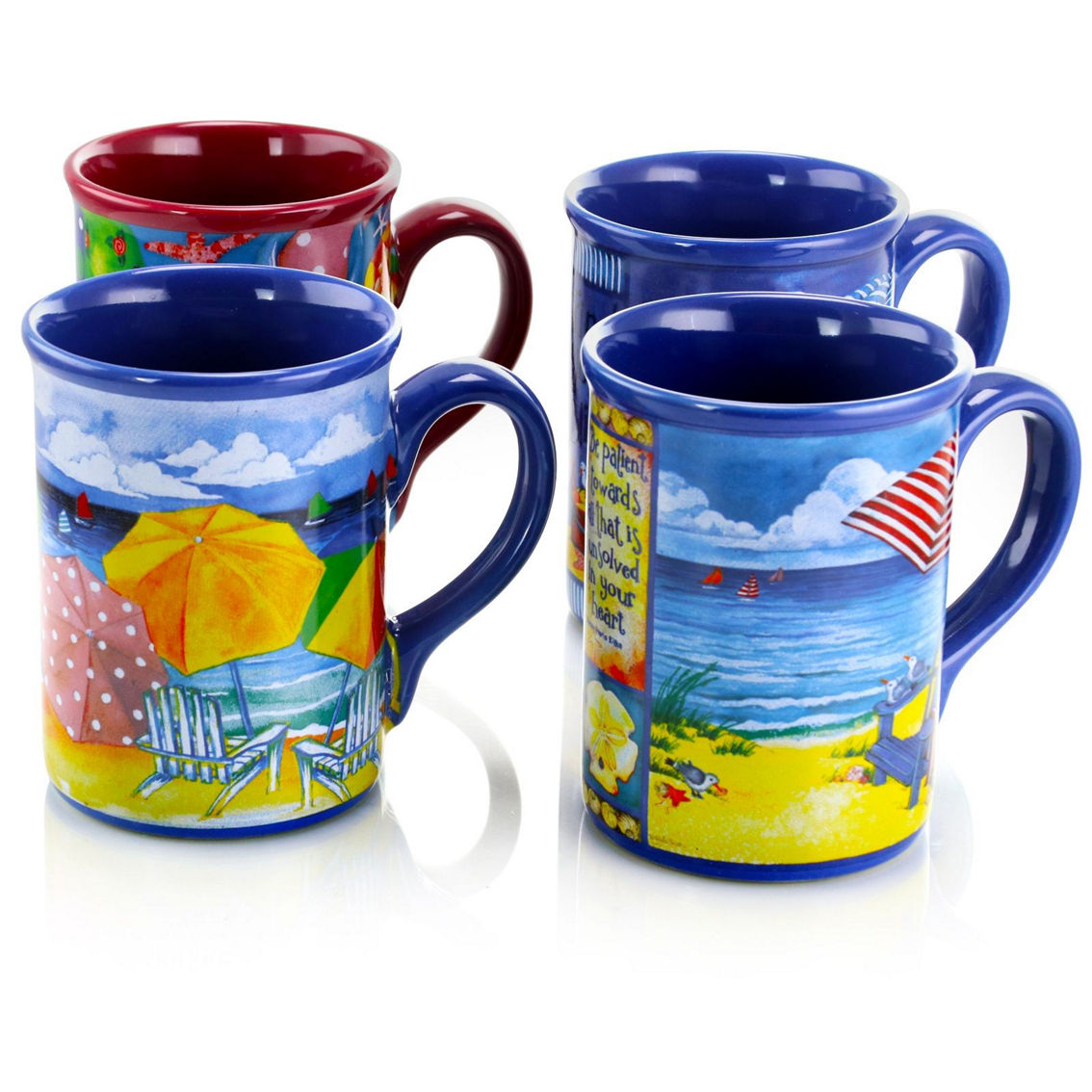 Gibson Home Beachcomber 4 Piece 16 Ounce Stoneware Mug Set in Assorted Designs - Image 4 of 5