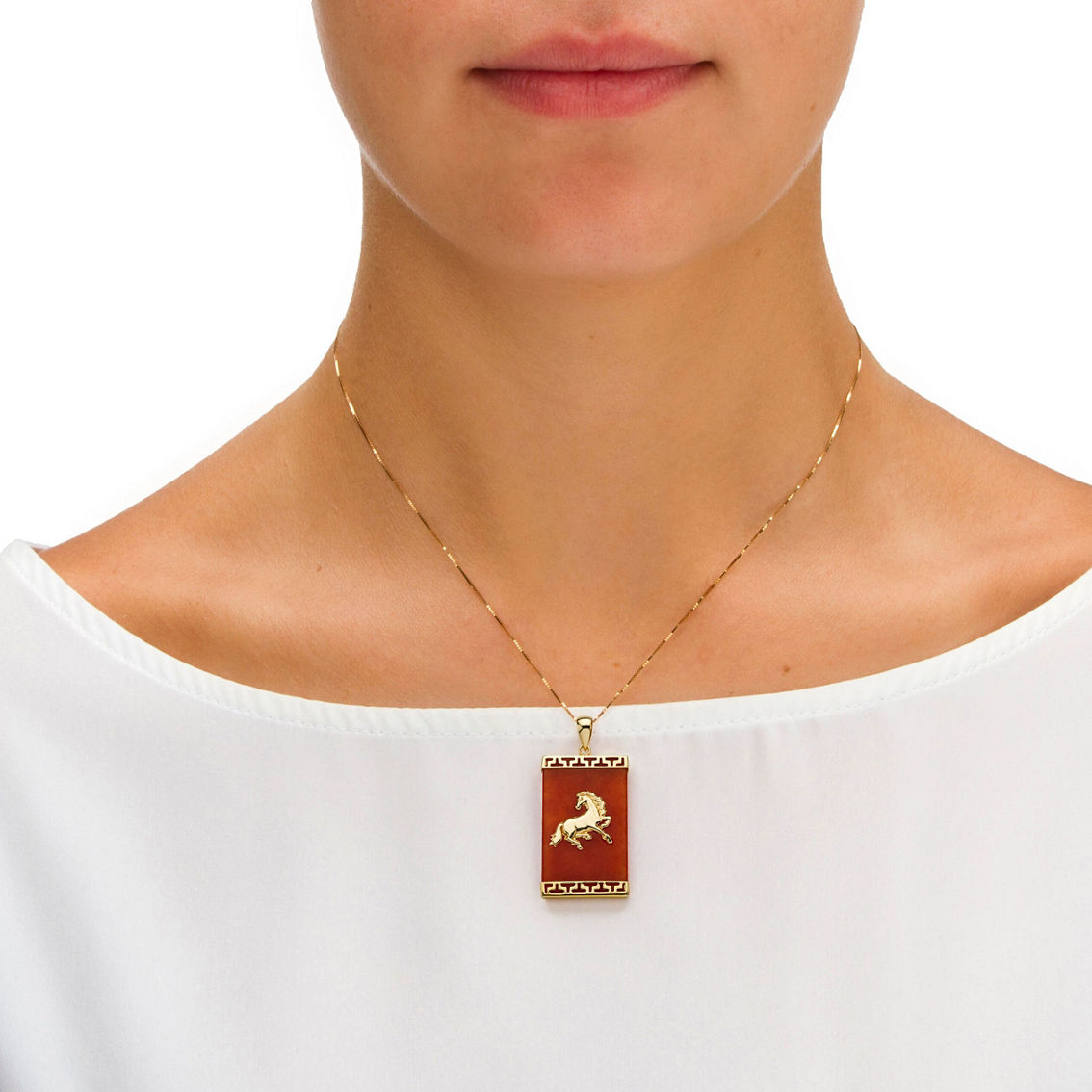 Genuine Red Jade 14k Yellow Gold Charm Horse Pendant - Image 3 of 4