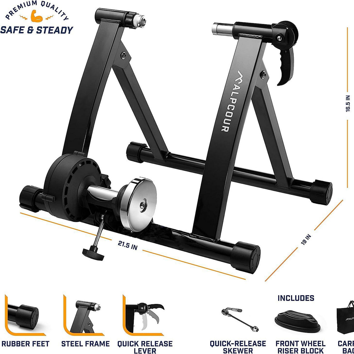 Alpcour Indoor Magnetic Bike Trainer - Stainless Steel 6 Resistance - Image 4 of 5