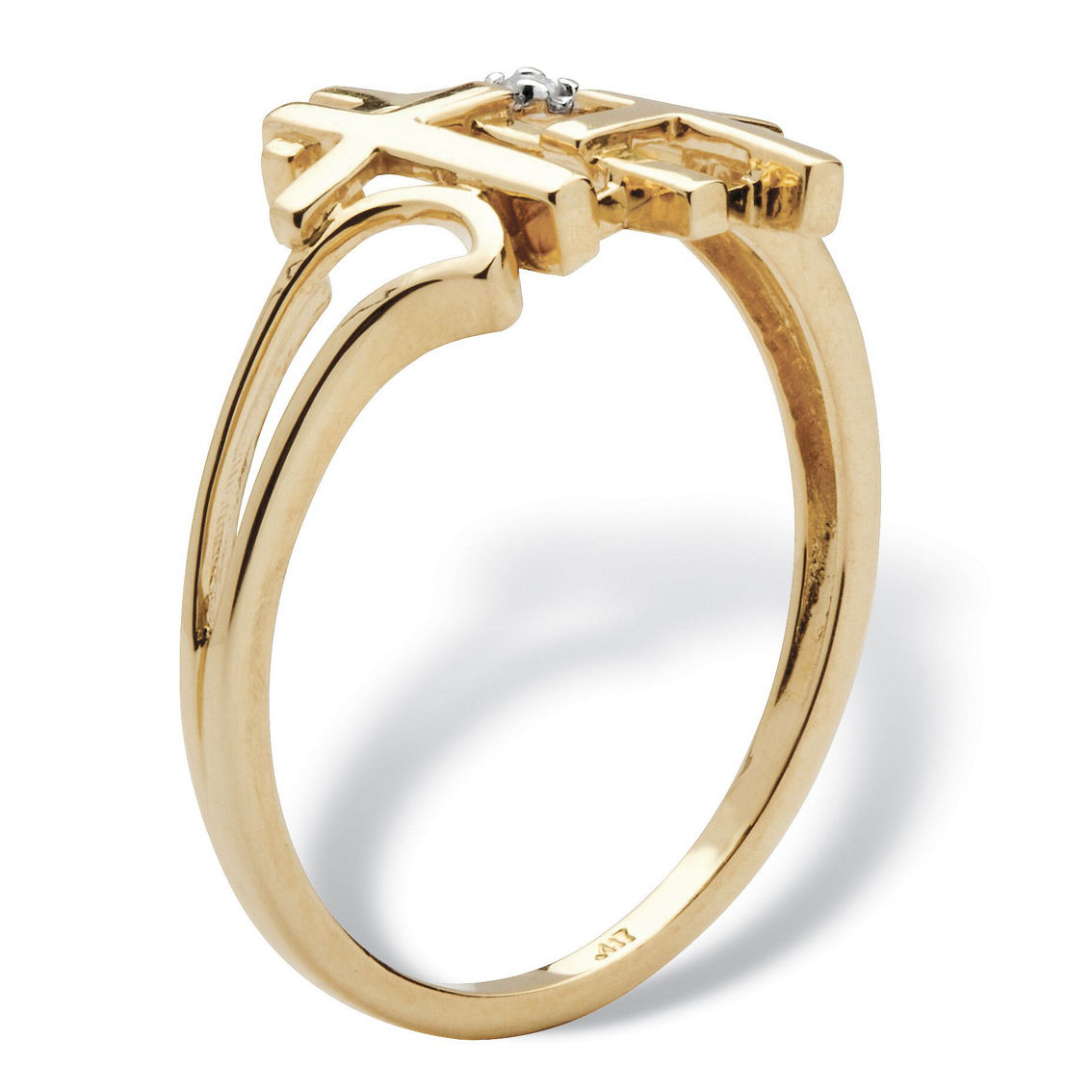 Diamond Accent Triple Cross Ring in Solid 10k Yellow Gold - Image 2 of 5