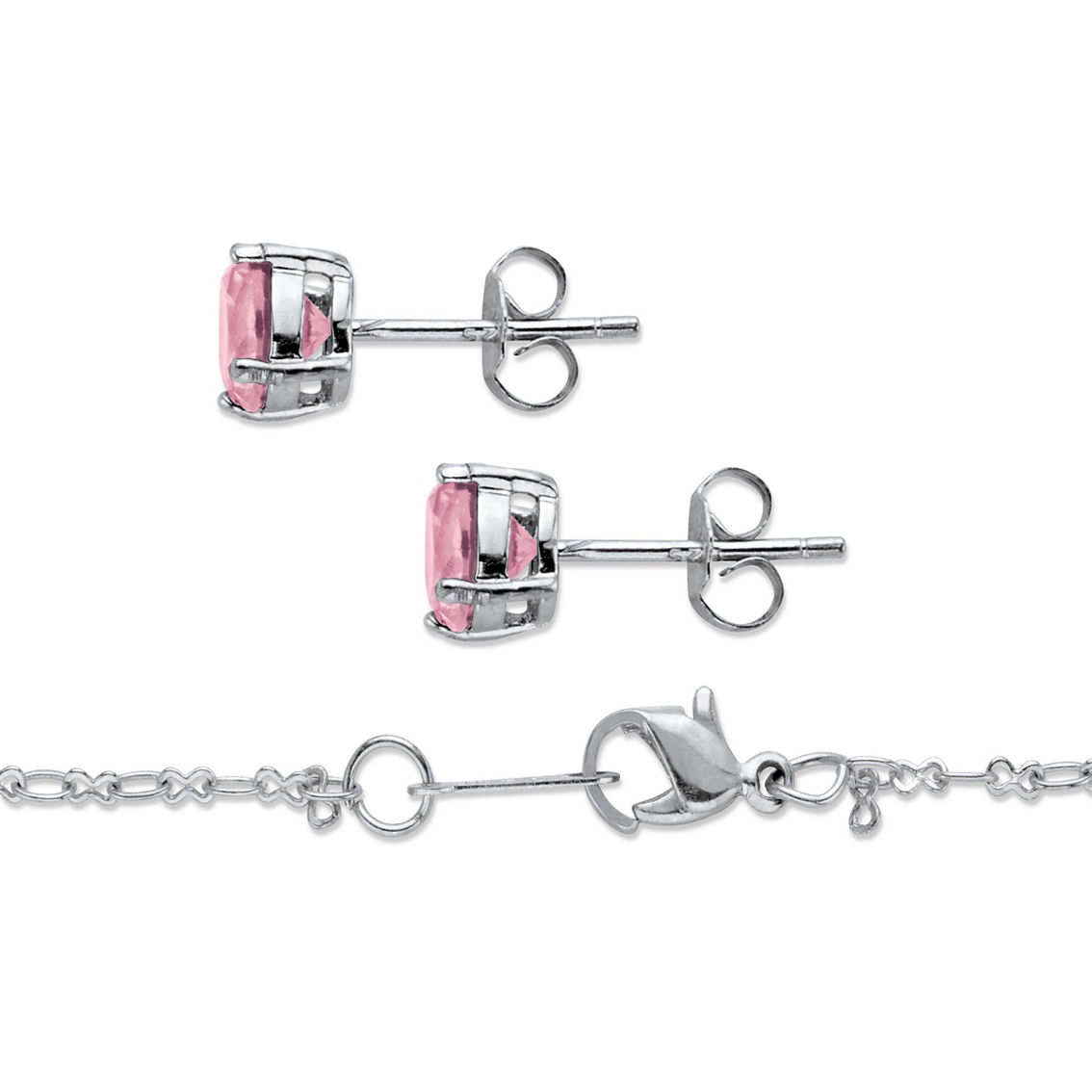 PalmBeach Round Birthstone Platinum-plated Silver Solitaire Set - Image 2 of 5