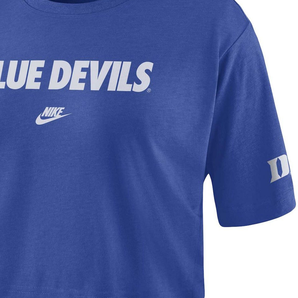 Nike Women's Royal Duke Blue Devils Wordmark Cropped T-Shirt - Image 3 of 4