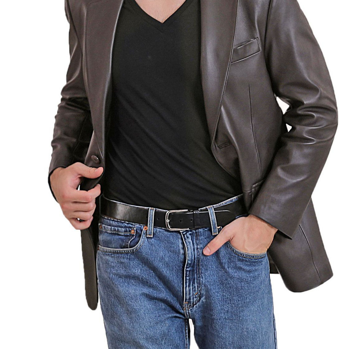 BGSD Men Classic Two-Button Lambskin Leather Blazer - Regular & Tall - Image 2 of 4