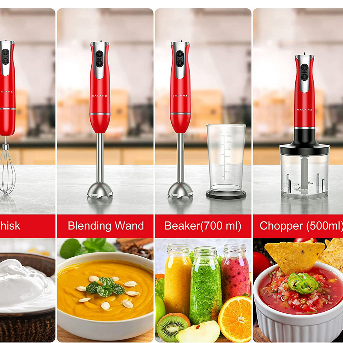 Galanz 2 Speed Multi-Function Retro Immersion Hand Blender in Hot Rod Red - Image 2 of 5