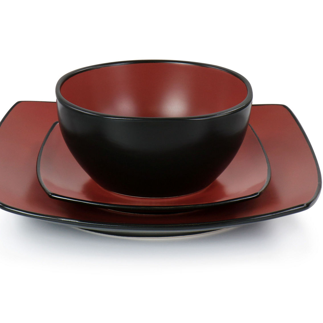 Gibson Elite Soho Lounge 16 Piece Matte Glazed Stoneware Dinnerware Set in Red - Image 3 of 5