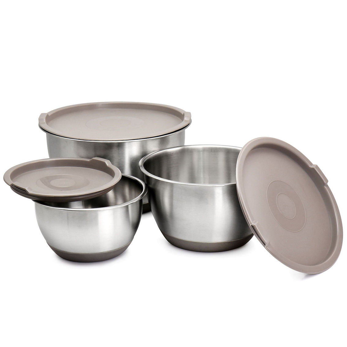 Martha Stewart 3 Piece Stainless Steel Mixing Bowl Set with Lids in Taupe - Image 3 of 5