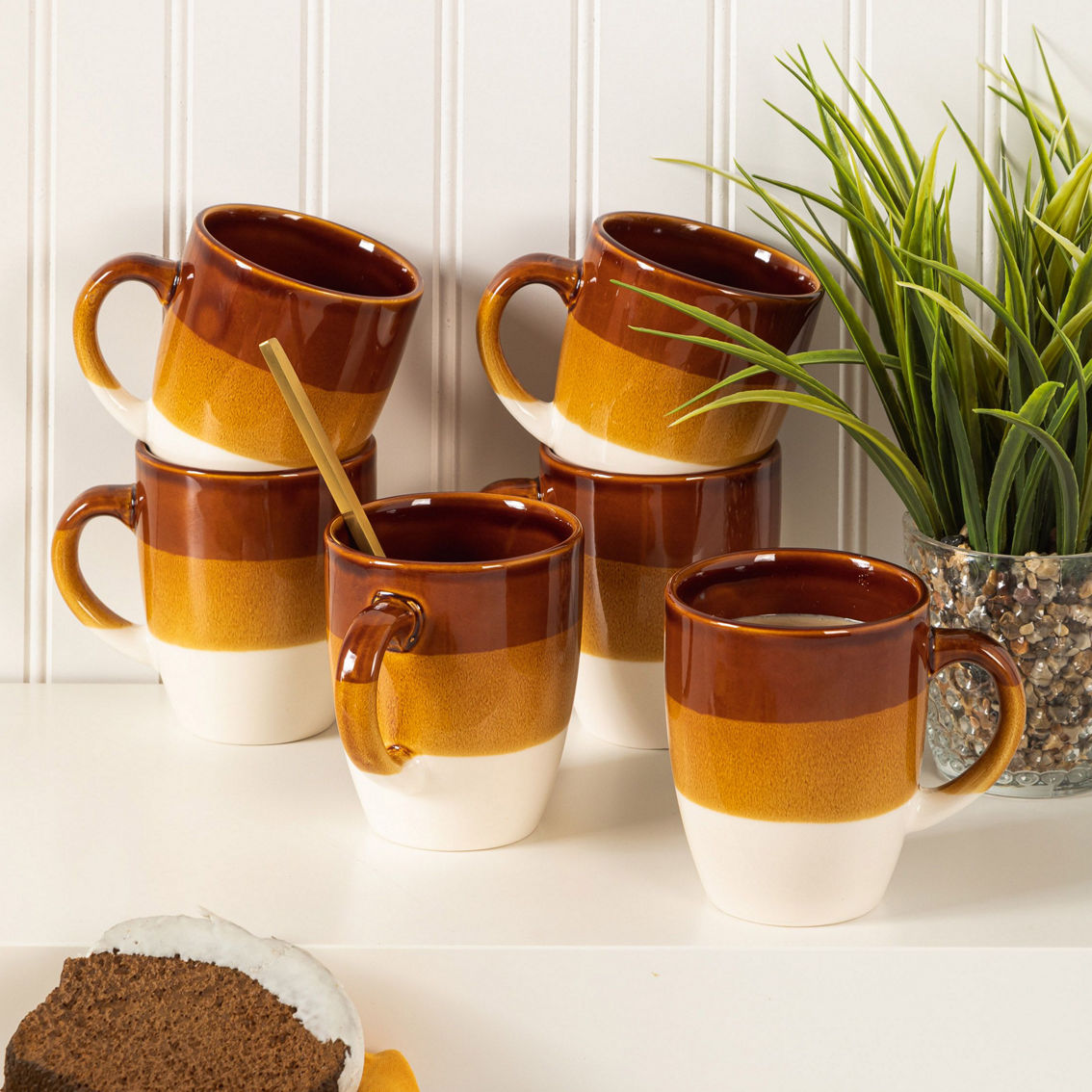 Gibson Home Yellowstone 6 Piece 12 Ounce Stoneware Mug Set in Brown and White - Image 5 of 5