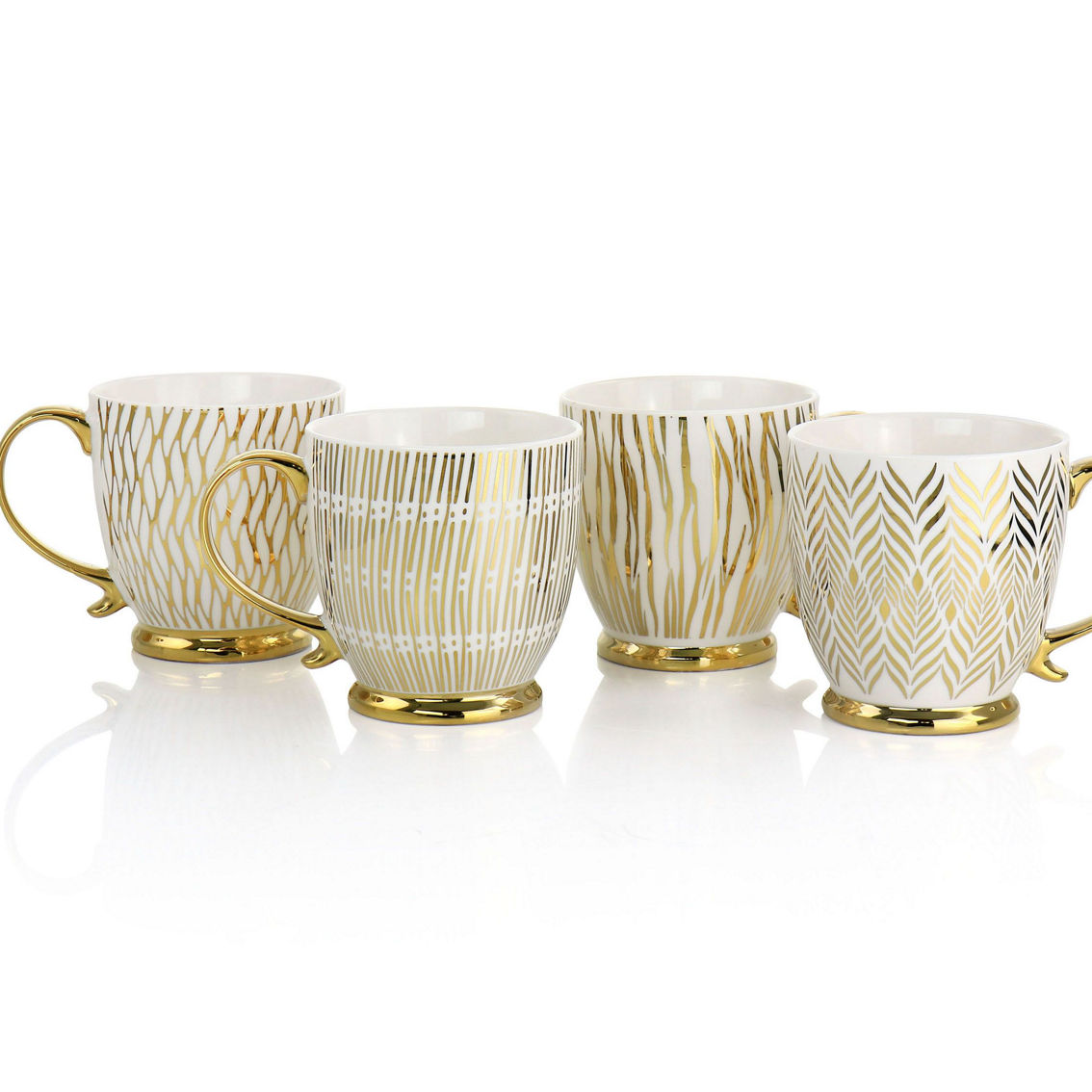 Gibson Home Gold Finch 4 Piece 16.7oz Electroplated Fine Ceramic Mug Set in Gold - Image 2 of 5