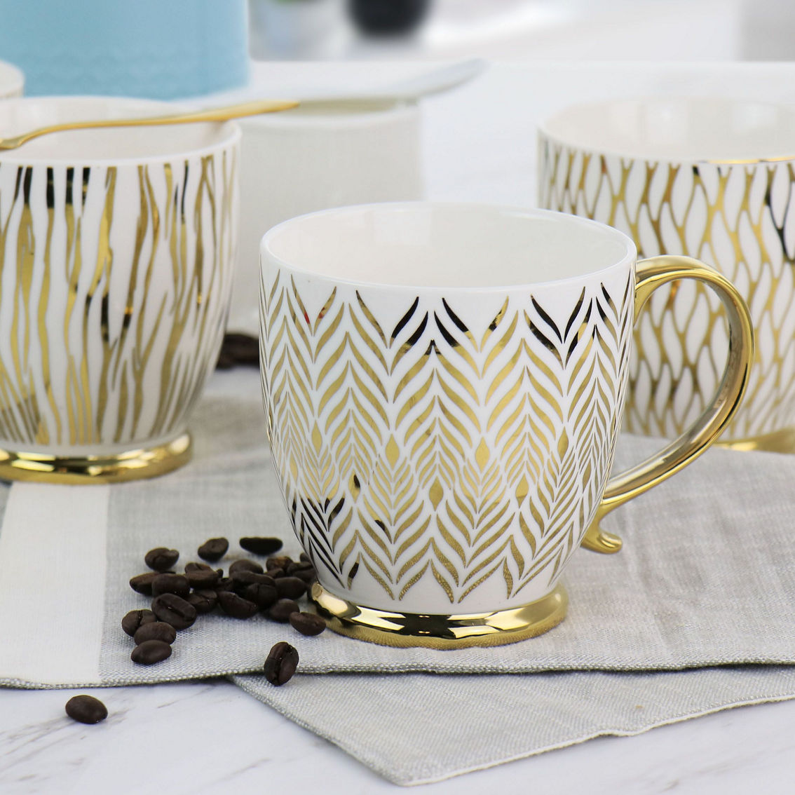 Gibson Home Gold Finch 4 Piece 16.7oz Electroplated Fine Ceramic Mug Set in Gold - Image 5 of 5