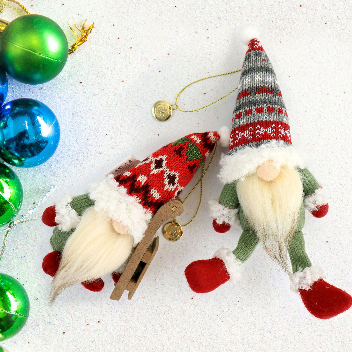 Martha Stewart Holiday Plush Gnome 2 Piece Ornament Set in Green and Red - Image 4 of 4