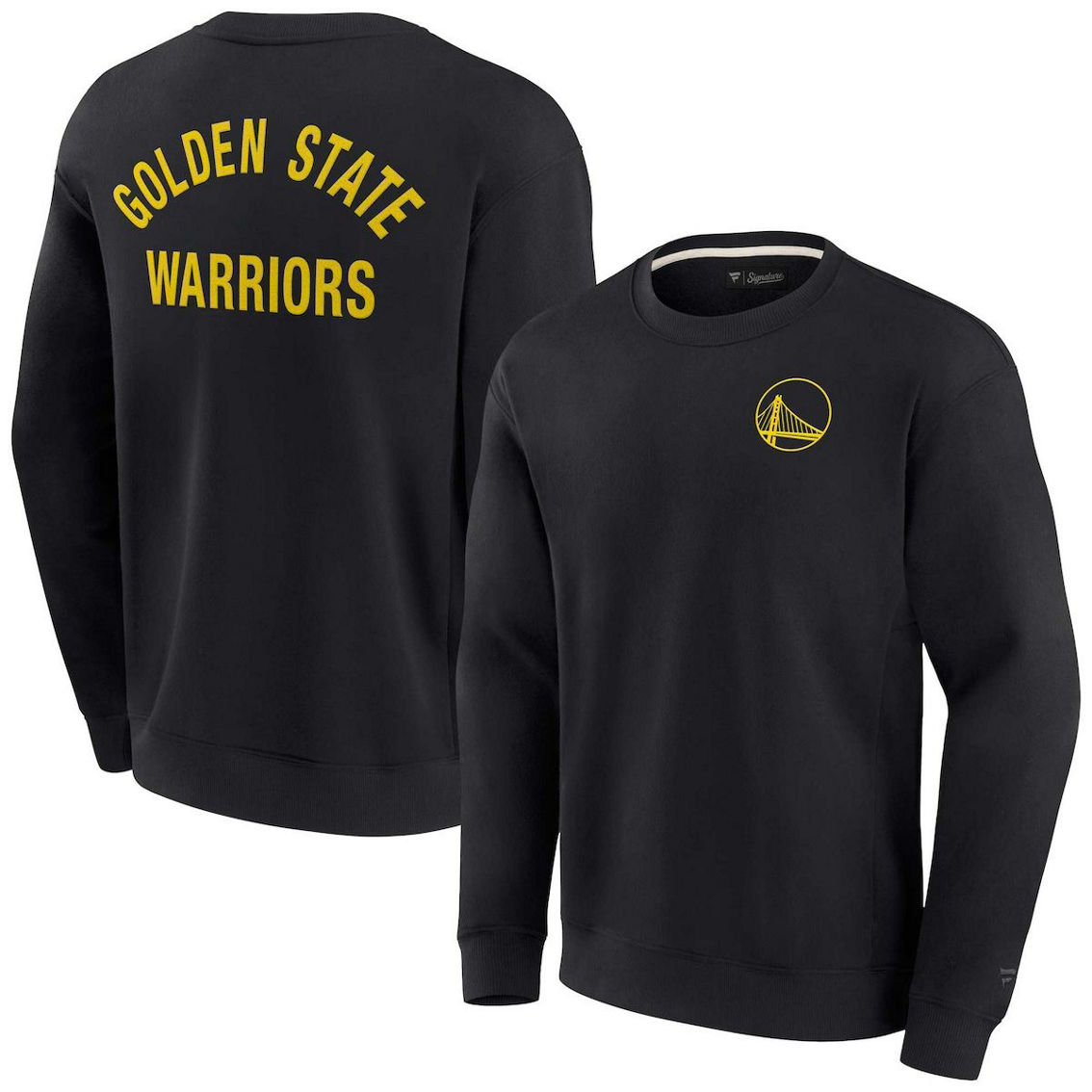 Fanatics Signature Unisex Fanatics Signature Black Golden State Warriors Super Soft Fleece Oversize Arch Crew Pullover Sweatshirt - Image 2 of 4