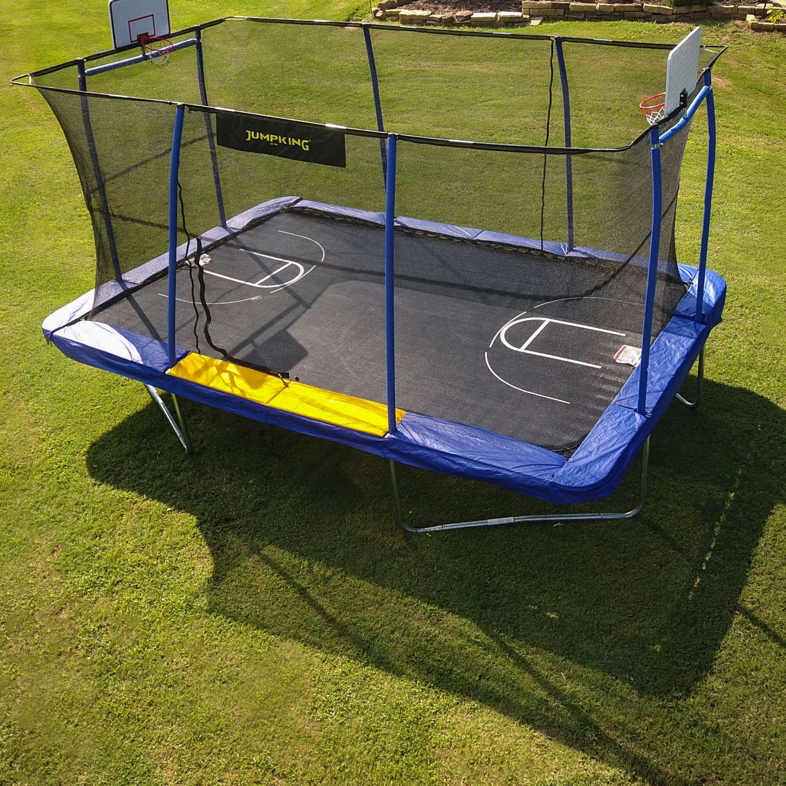 JumpKing 10' x 15' Rectangular Trampoline With 2 Basketball Hoops & Court Printing - Image 2 of 5