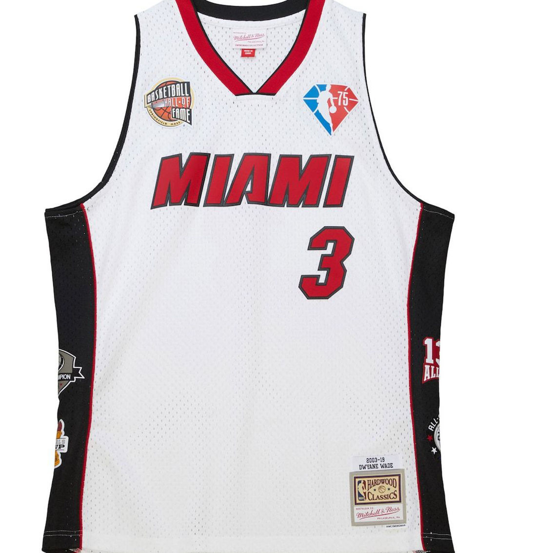 Mitchell & Ness Unisex Dwyane Wade White Miami Heat Hall of Fame Class of 2023 Throwback Swingman Jersey - Image 3 of 4