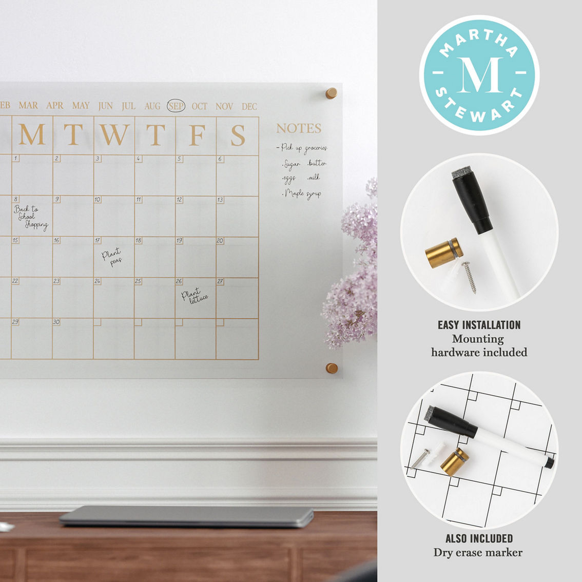Martha Stewart Acrylic Monthly Wall Calendar with Notes - Image 3 of 5