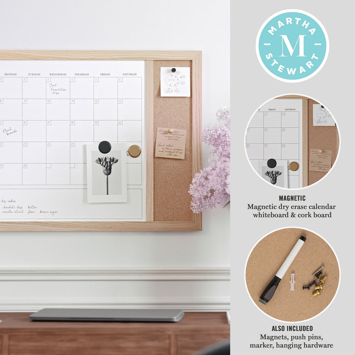 Martha Stewart Framed Magnetic Monthly Calendar/Cork Board Combo - Image 3 of 5