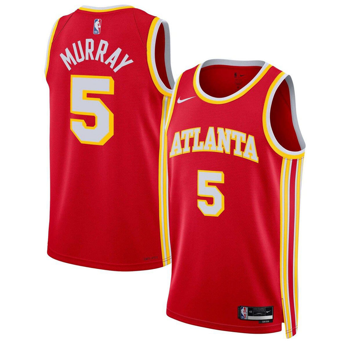 Nike Unisex Dejounte Murray Red Atlanta Hawks Swingman Jersey - Icon Edition - Image 2 of 4