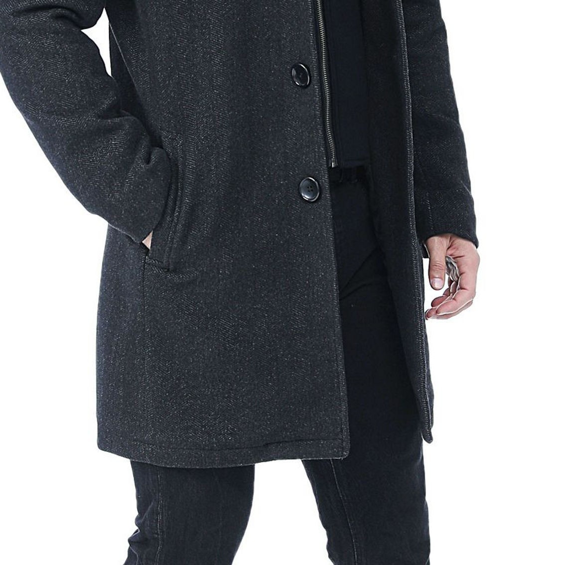 BGSD Men Leon Herringbone Wool Blend Coat with Removable Bib - Regular & Tall - Image 2 of 5