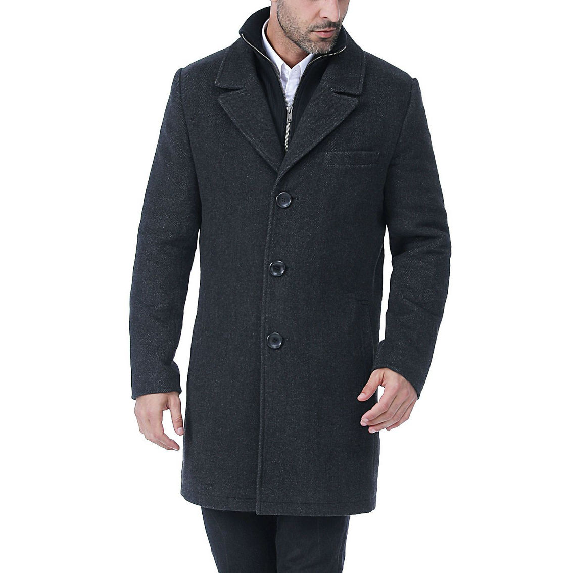 BGSD Men Leon Herringbone Wool Blend Coat with Removable Bib - Regular & Tall - Image 3 of 5