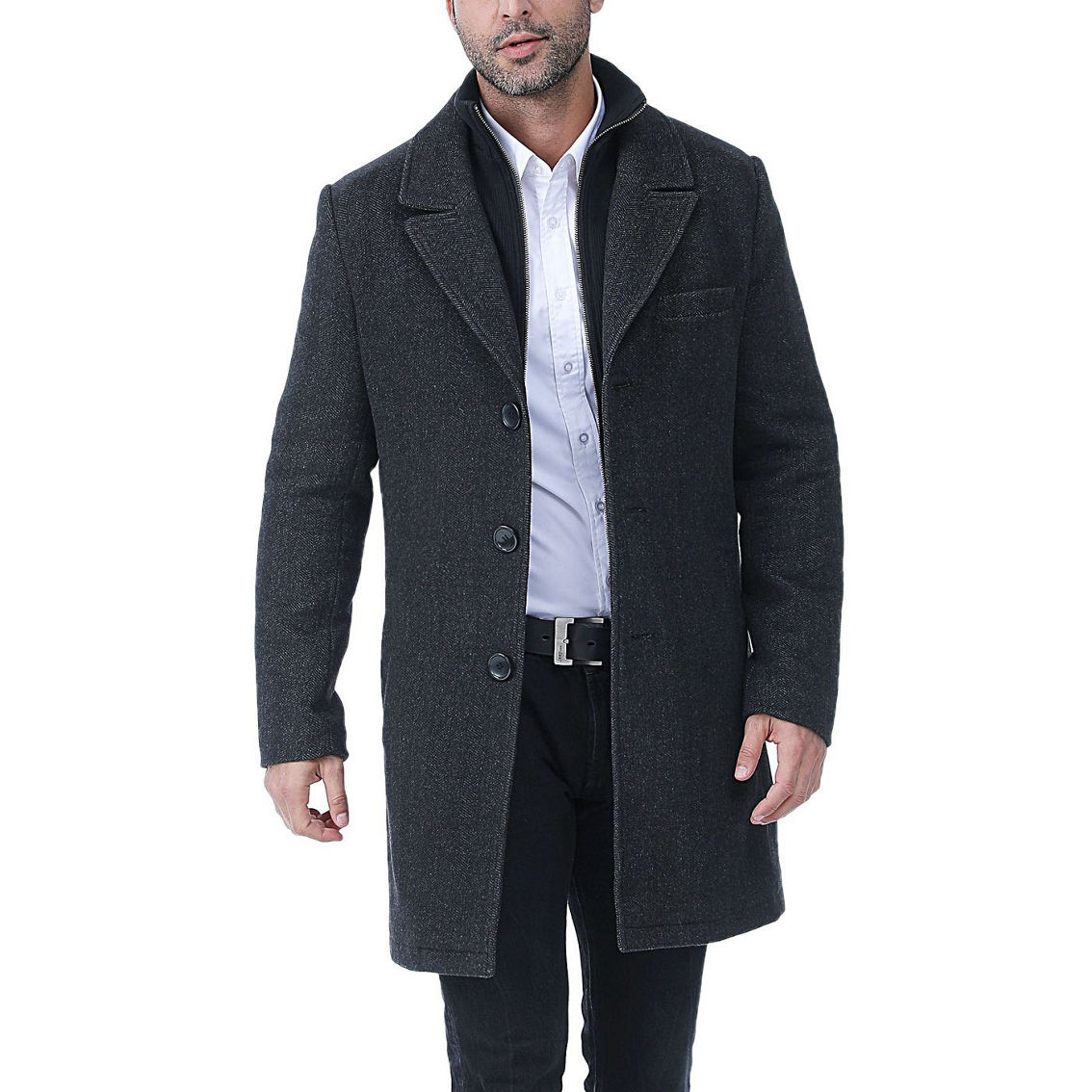 BGSD Men Leon Herringbone Wool Blend Coat with Removable Bib - Regular & Tall - Image 4 of 5