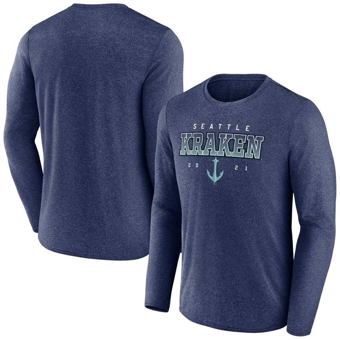 Fanatics Men's Fanatics Heather Deep Sea Blue Seattle Kraken Long Sleeve T-Shirt - Image 2 of 4