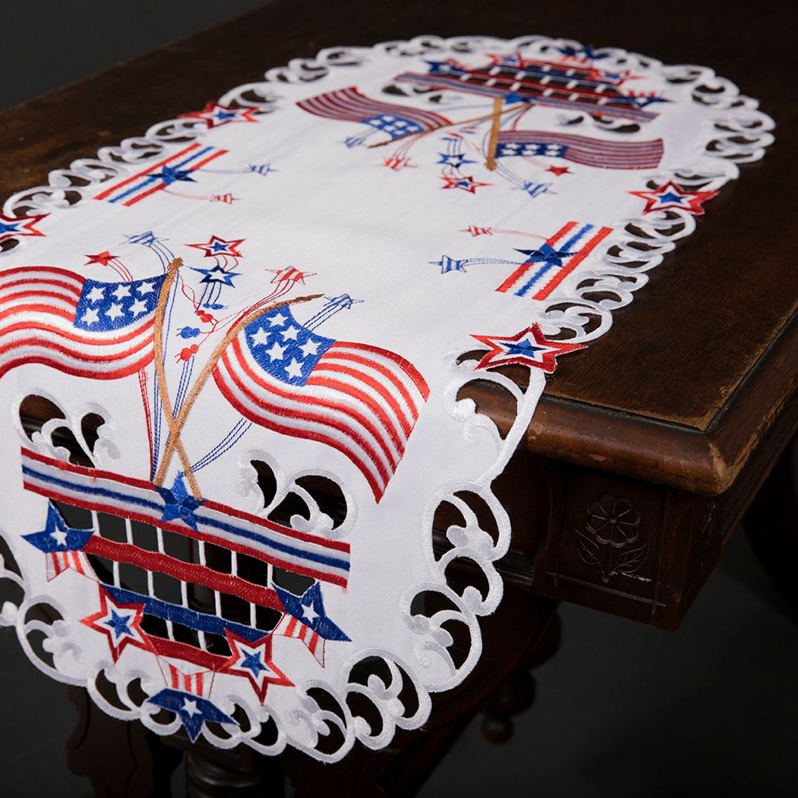 Xia Home Fashions Star Spangled Embroidered Cutwork Table Runner, 15 by 34-Inch - Image 3 of 3