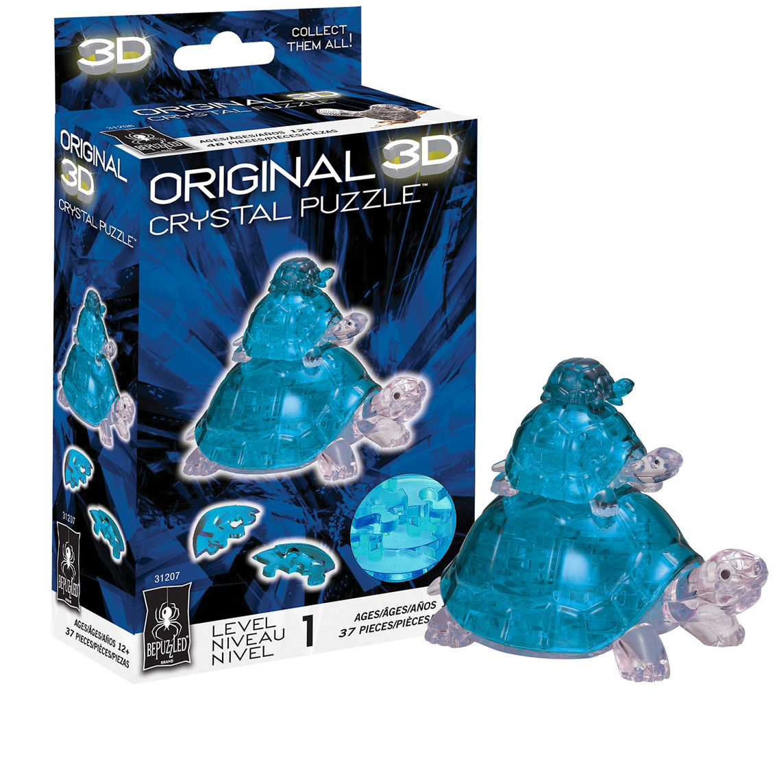 BePuzzled 3D Crystal Puzzle - Turtles (Blue): 37 Pcs - Image 2 of 5