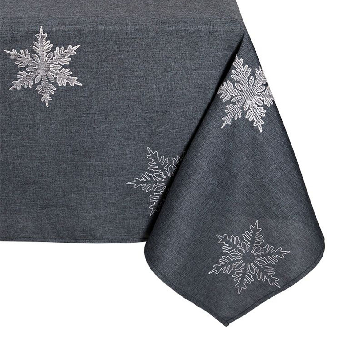 Manor Luxe, Glisten Embroidered Christmas Tablecloth, 60''X60'', Grey - Image 2 of 2