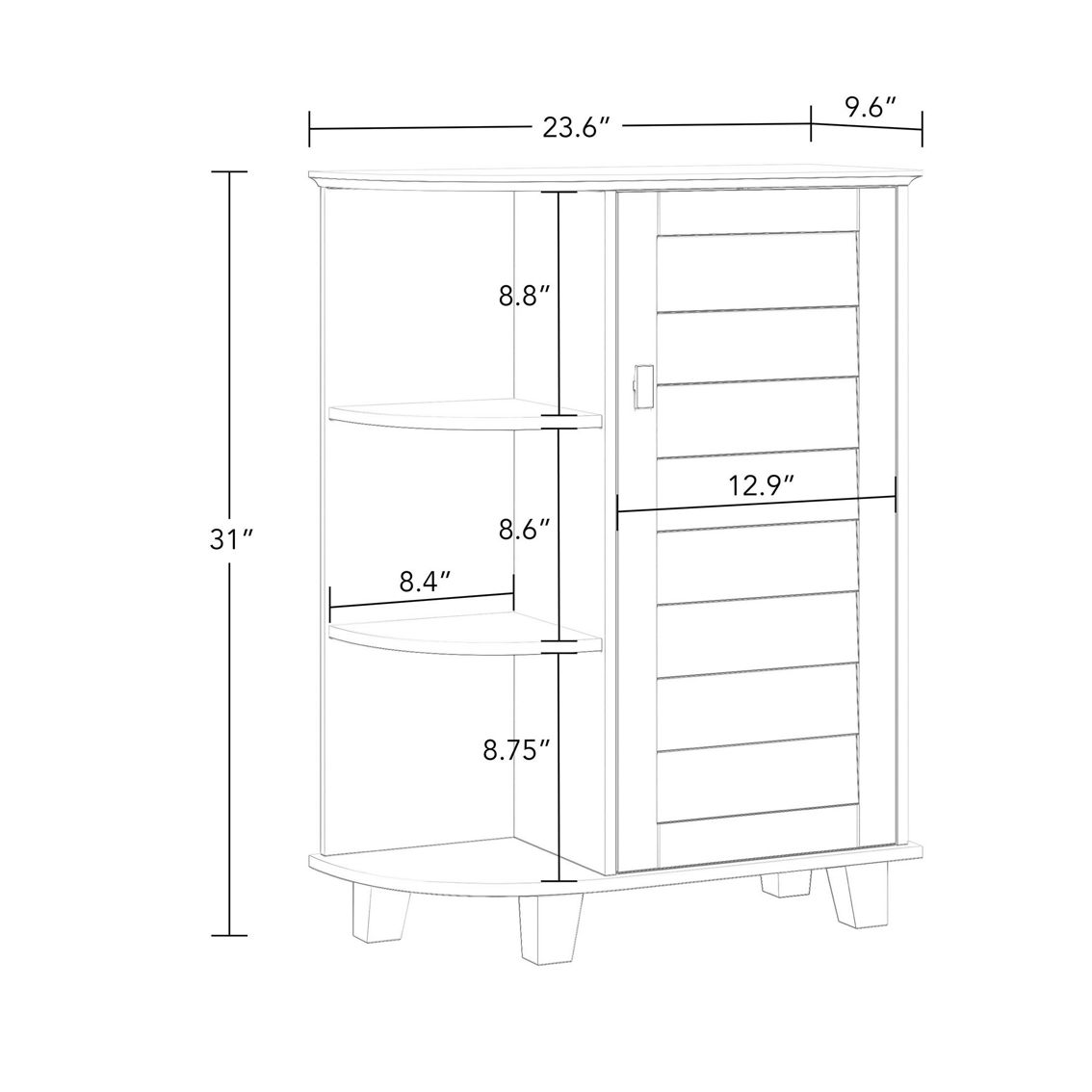 RiverRidge Brookfield Single Door Floor Cabinet with Side Shelves - Image 3 of 5
