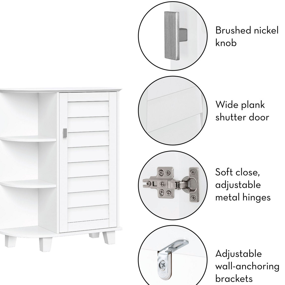 RiverRidge Brookfield Single Door Floor Cabinet with Side Shelves - Image 4 of 5