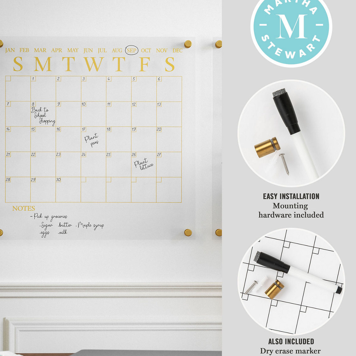 Martha Stewart Acrylic Wall Calendar with Notes Board - Image 3 of 5