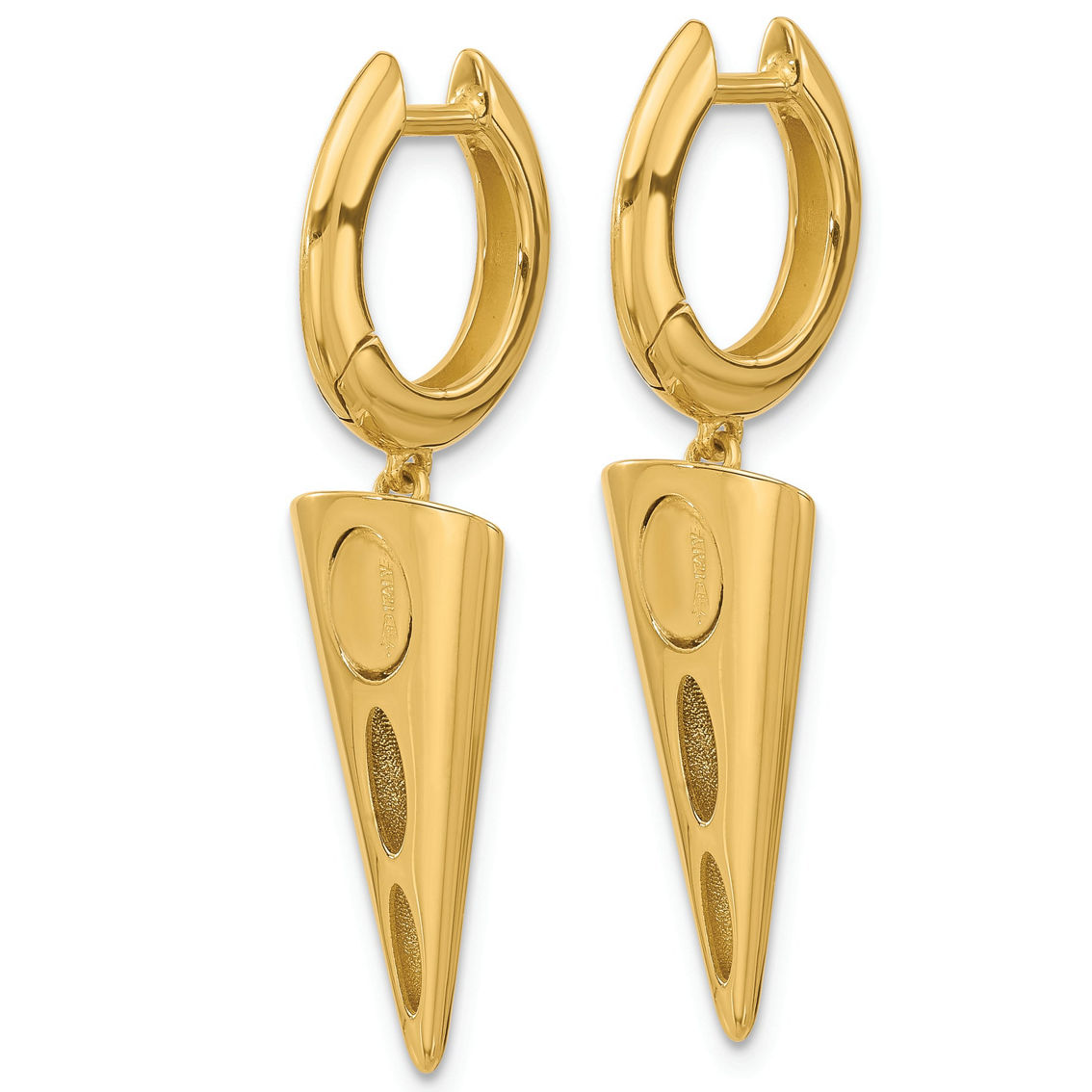 18K Gold Italian Elegance SEMI-SOLID CONE DANGLE HINGED HOOP EARRINGS - Image 2 of 5
