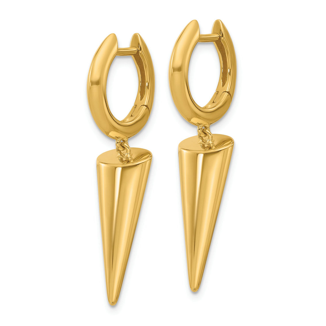 18K Gold Italian Elegance SEMI-SOLID CONE DANGLE HINGED HOOP EARRINGS - Image 3 of 5