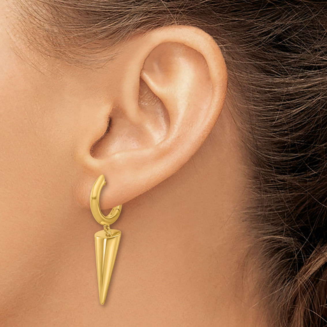 18K Gold Italian Elegance SEMI-SOLID CONE DANGLE HINGED HOOP EARRINGS - Image 5 of 5