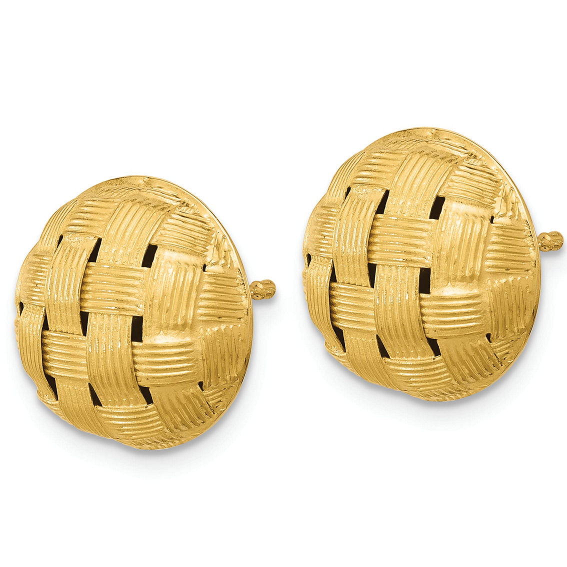 18K Gold Italian Elegance SEMI-SOLID 14MM BASKET WEAVE BUTTON POST EARRINGS - Image 3 of 5